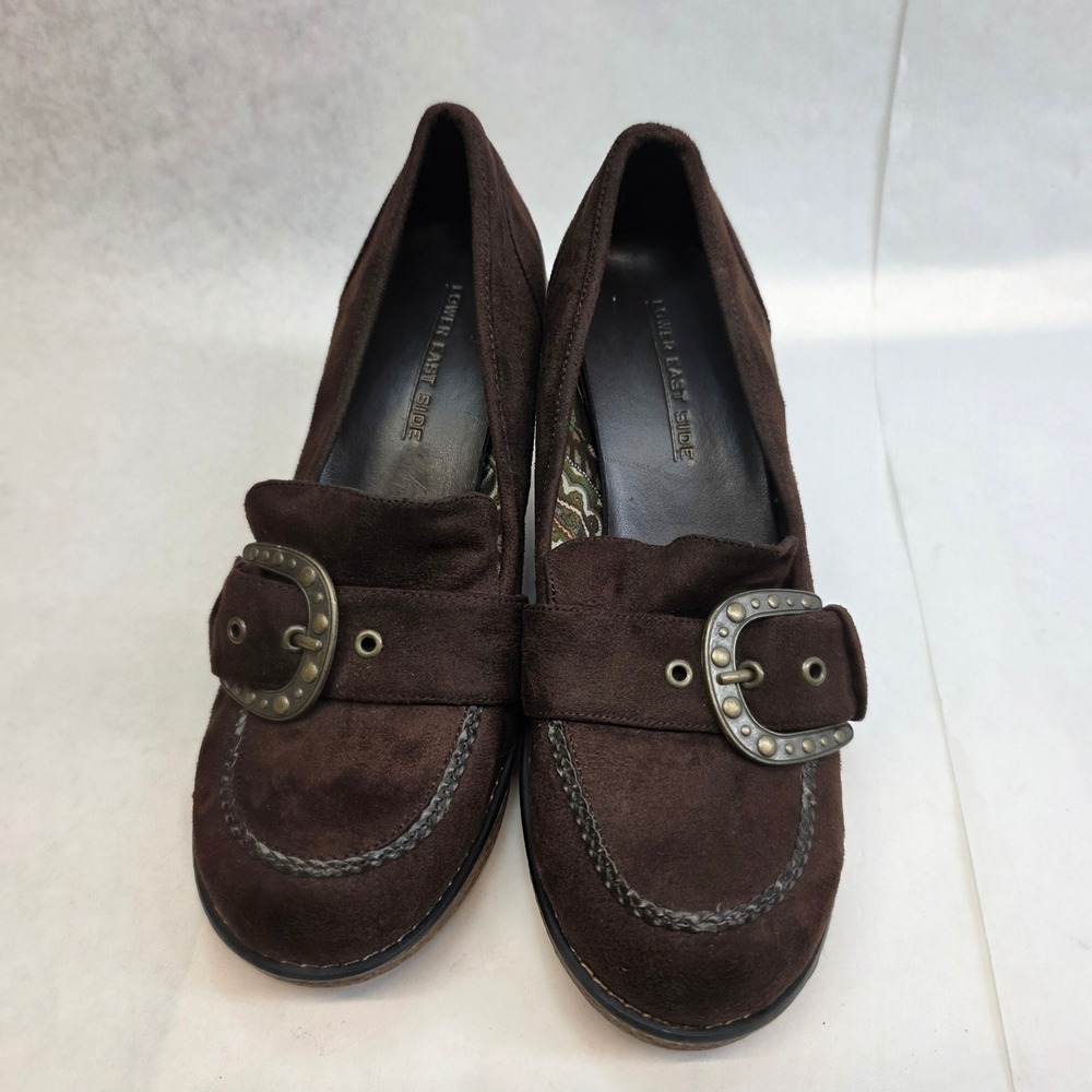 Y2K Lower East Side Wedge Loafer Size 8 Brown Buckle Retro Chunky Heel